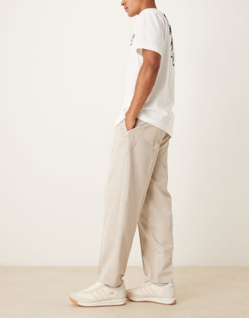 ASOS DESIGN straight leg trouser with elasticated waist band and pintucks in stone, 3 of 5