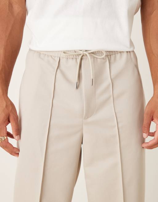 ASOS DESIGN straight leg trouser with elasticated waist band and pintucks in stone, 5 of 5