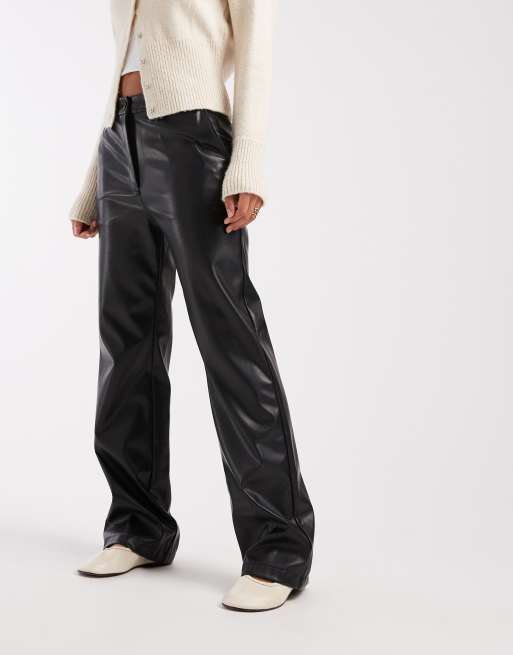 ASOS DESIGN straight leg trousers in faux leather in black, 5 of 5