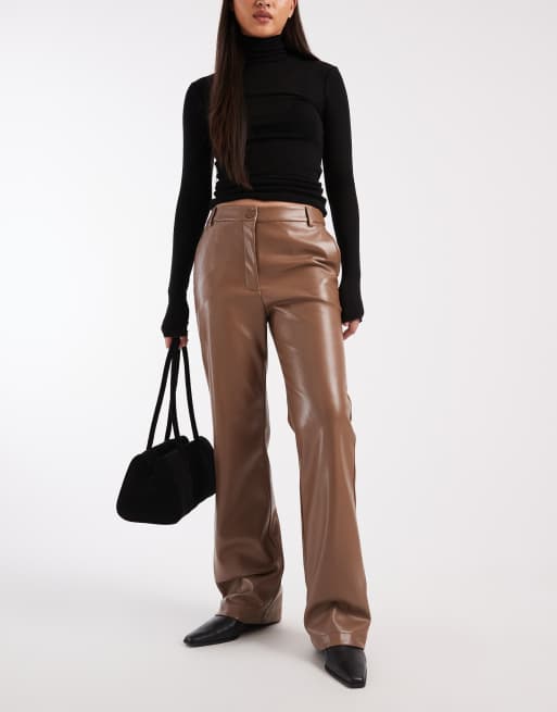 ASOS DESIGN straight leg trousers in leather look, 2 of 5