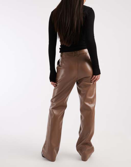 ASOS DESIGN straight leg trousers in leather look, 4 of 5