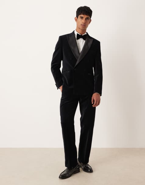 ASOS DESIGN straight leg tuxedo suit trousers in black cotton velvet