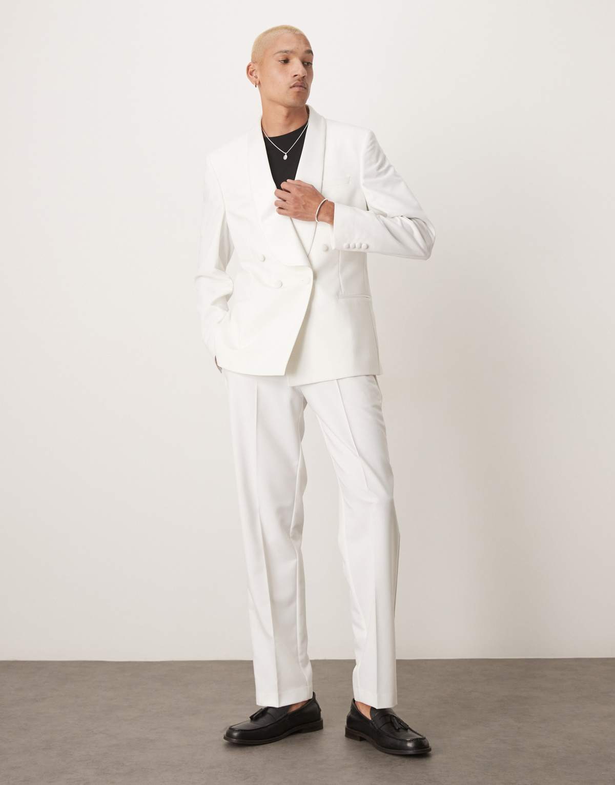 ASOS DESIGN straight leg tuxedo suit trousers in white