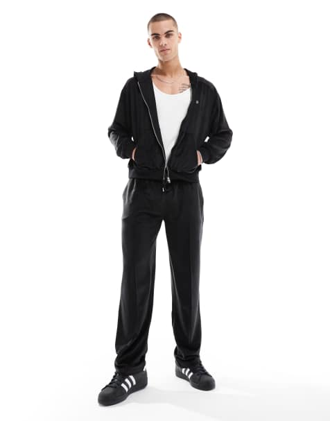 ASOS DESIGN straight leg velour joggers in black - view 1