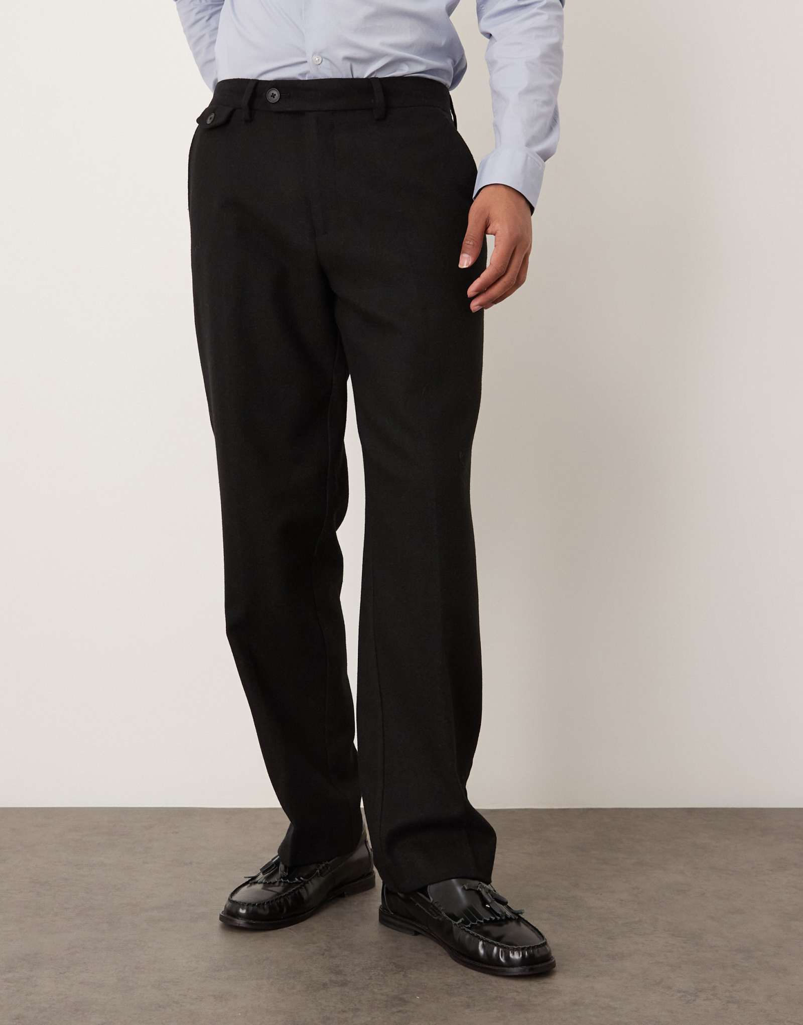 Дизайнерские брюки ASOS прямого кроя из смеси шерсти черного цвета с карманом для монет