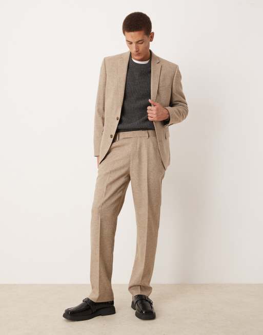 ASOS DESIGN straight leg wool mix suit in brown