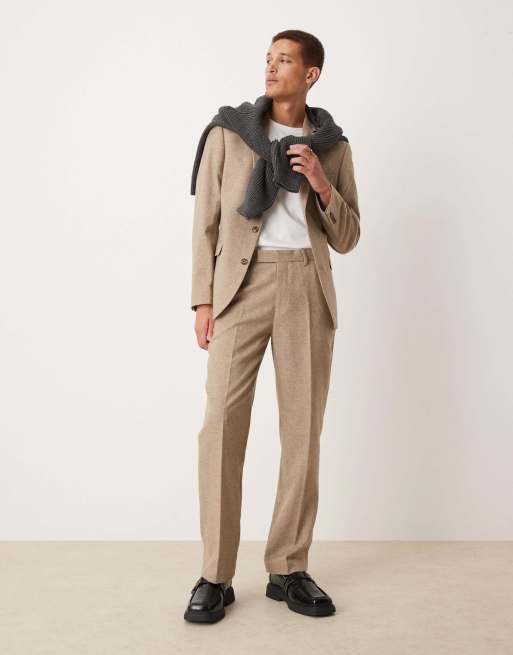 ASOS DESIGN straight leg wool mix suit pants in stone