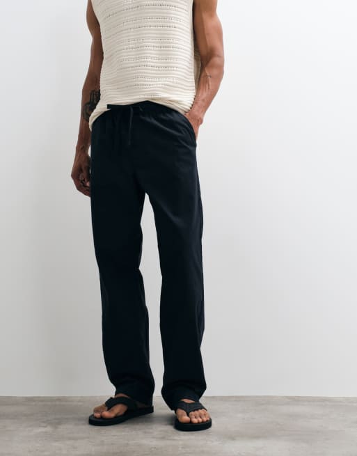 ASOS DESIGN straight linen-blend pants in black, 2 of 9