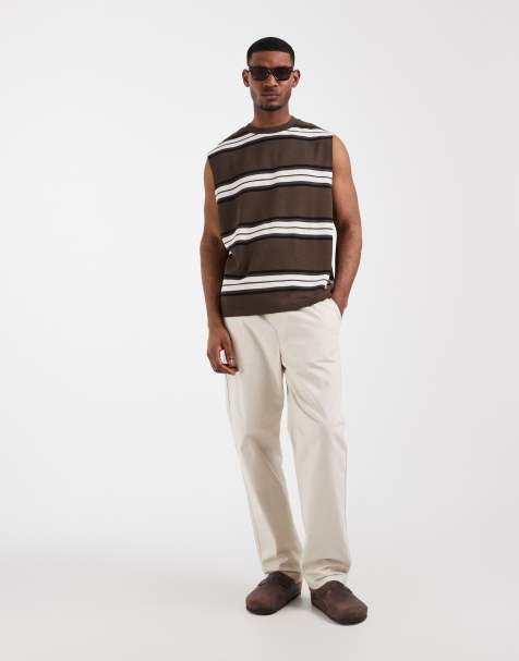 ASOS DESIGN straight linen-blend pants in stone - view 1