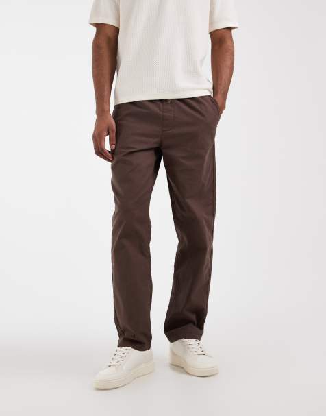ASOS DESIGN straight linen blend trousers in brown