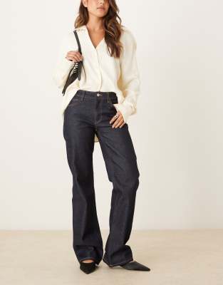 Asos Design High Rise Slim Straight Ankle Grazer Jean In Blue