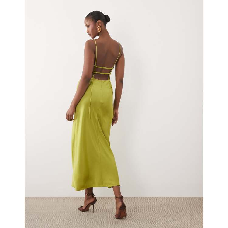 ASOS DESIGN straight neck cami midi dress with strappy back in golden lime