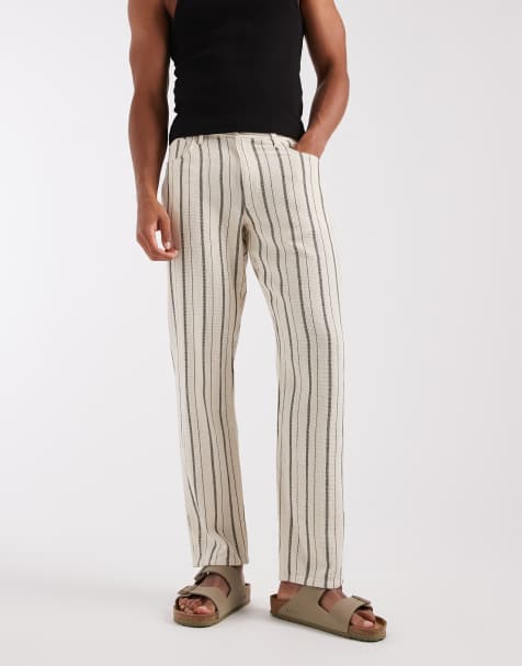 ASOS DESIGN straight pants in black and white stripe (part of a set) - view 1