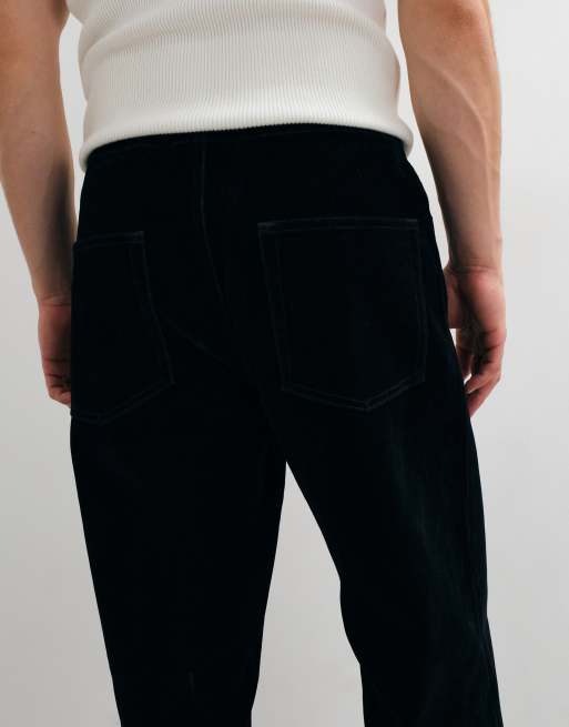 ASOS DESIGN straight pants in black flocked fabric with elasticated waistband, 4 of 5