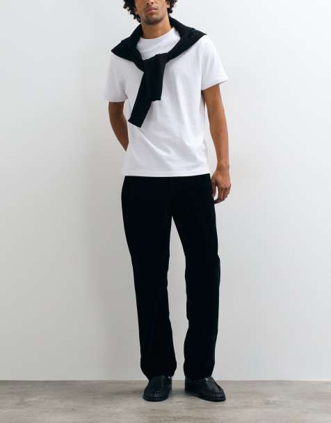 ASOS DESIGN straight pants in black flocked fabric - view 1