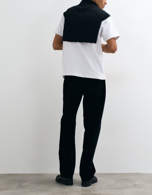 ASOS DESIGN straight pants in black flocked fabric, 2 of 5