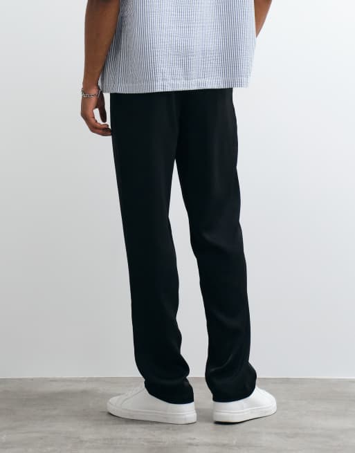 ASOS DESIGN straight pants in black satin with drawcord, 5 of 5