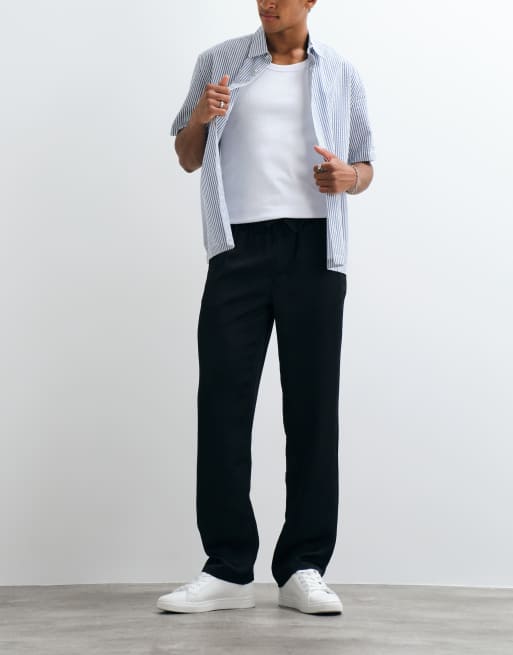 ASOS DESIGN straight pants in black satin with drawstring, 3 of 5