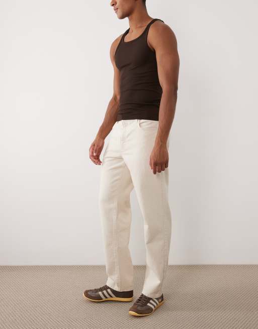 ASOS DESIGN straight pants in ecru herringbone, 3 of 5