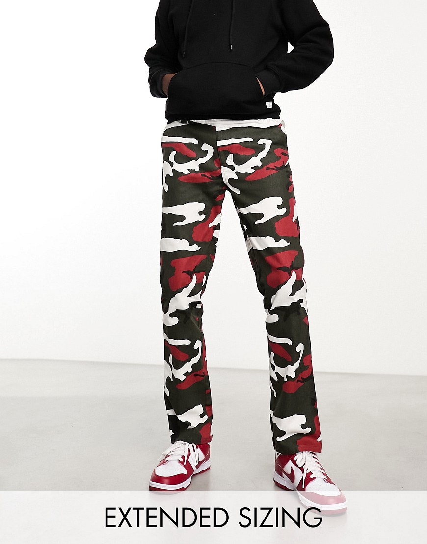 Asos Design Straight Pants In Red Camo Print