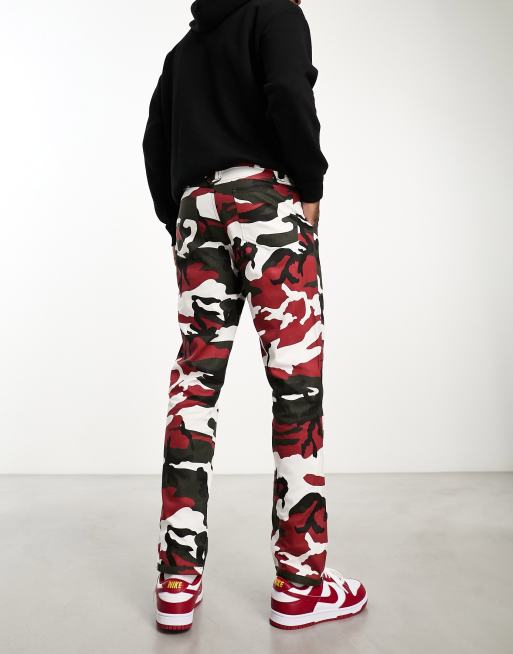 ASOS DESIGN straight pants in red camo print ASOS