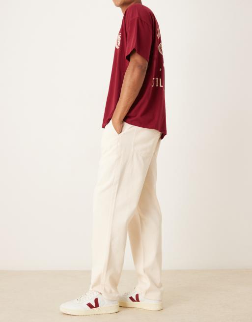 ASOS DESIGN straight pull on chinos in ecru, 3 of 5