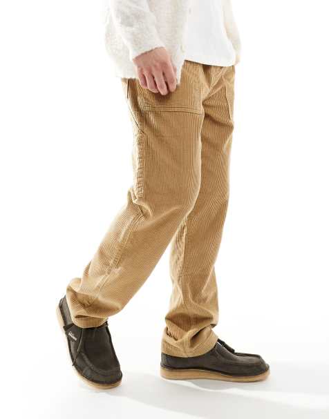 ASOS DESIGN straight pull on cord carpenter rousers in beige - view 1