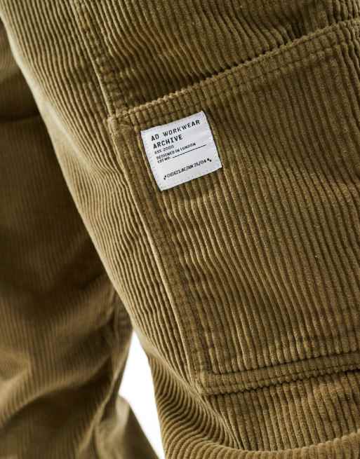 ASOS DESIGN straight pull on cord carpenter trousers in khaki , 2 of 5
