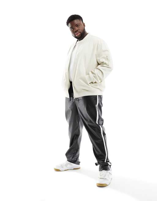 ASOS DESIGN straight pull on leather look pants in black