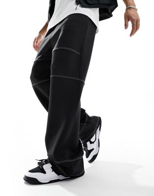 ASOS DESIGN straight scuba joggers in black with contrast stitch - ASOS Price Checker