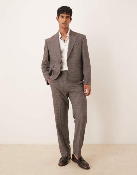 ASOS DESIGN straight suit in brown texture - view 1