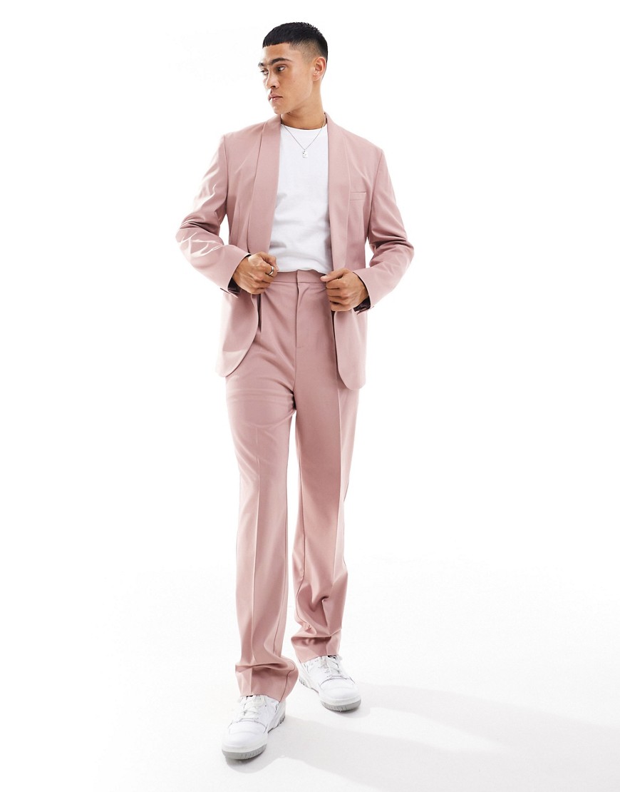 Asos Design Straight Suit Pants In Black-pink