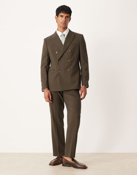 ASOS DESIGN straight suit pants in brown glen check - view 1
