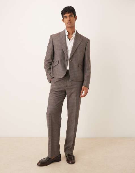 ASOS DESIGN straight suit pants in brown texture - view 1