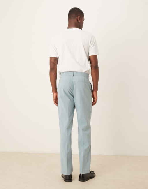 ASOS DESIGN straight suit pants in light blue crinkle texture