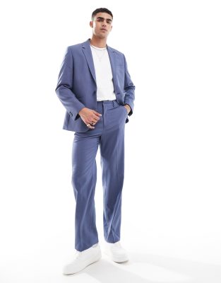 Asos Design Straight Suit Pants In Royal Blue Pindot-navy