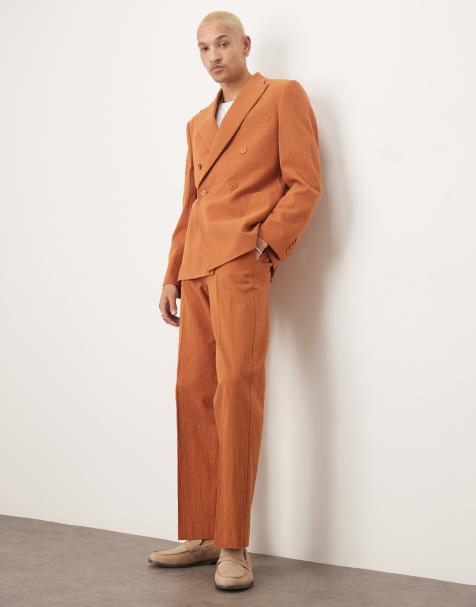 ASOS DESIGN straight suit pants in rust crinkle texture - view 1