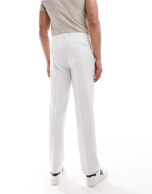 ASOS DESIGN straight suit pants in white waffle texture