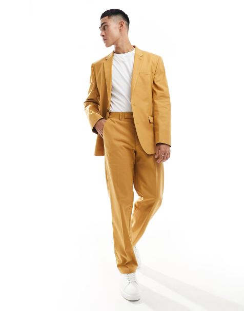 ASOS DESIGN straight suit pants with linen in rust - view 1
