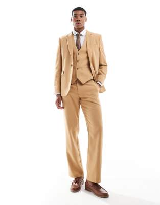 Asos Design Straight Suit Pants With Wool In Brown