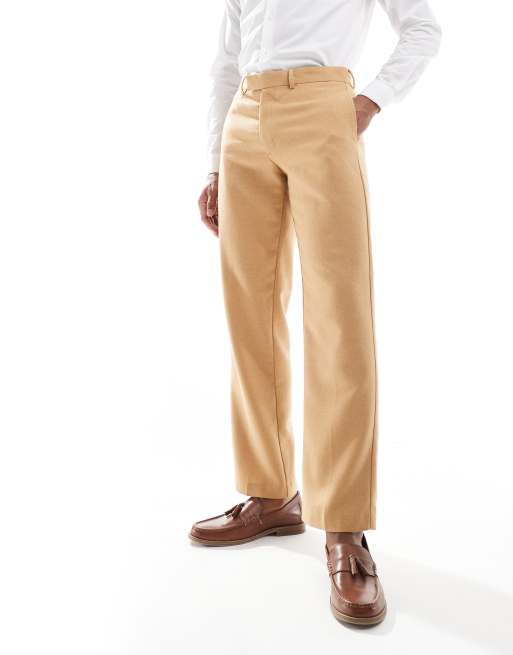 ASOS DESIGN straight suit pants with wool in camel basketweave