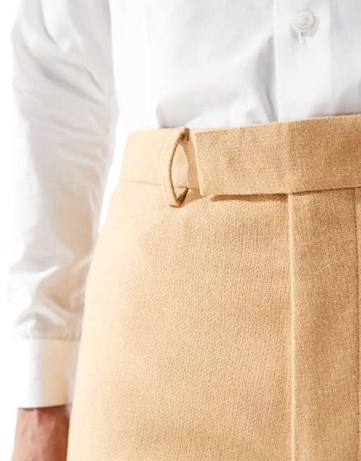 ASOS DESIGN straight suit pants with wool in camel basketweave