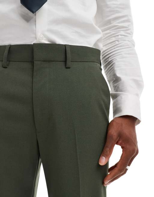 ASOS DESIGN straight leg suit pants in dark green