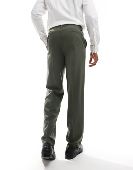 ASOS DESIGN straight leg suit pants in dark green
