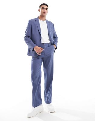 ASOS DESIGN straight suit trouser in royal blue pindot-Navy