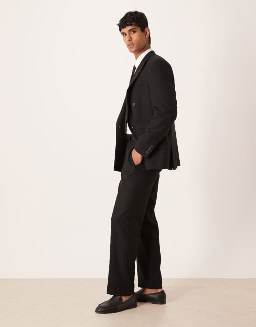 ASOS DESIGN straight suit trouser with wool in black, 3 of 5