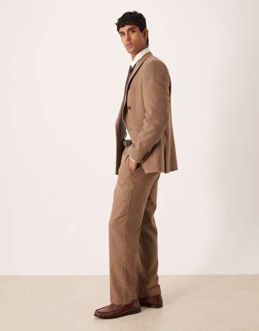 ASOS DESIGN straight suit trouser with wool in brown, 3 of 5