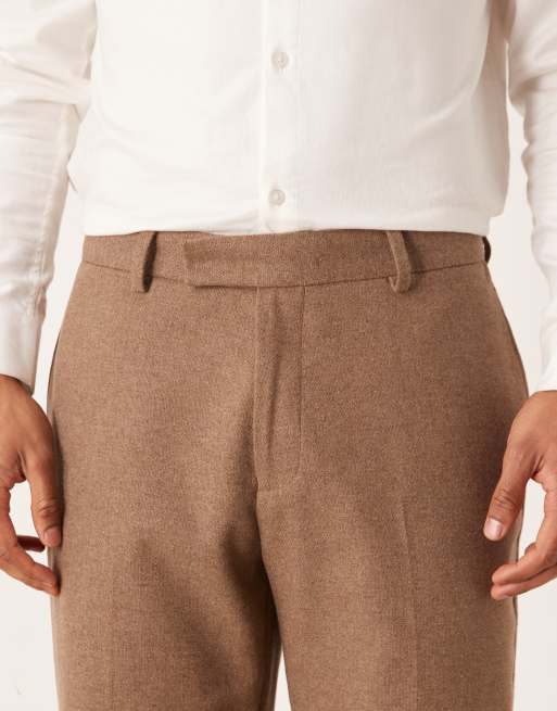 ASOS DESIGN straight suit trouser with wool in brown, 4 of 5