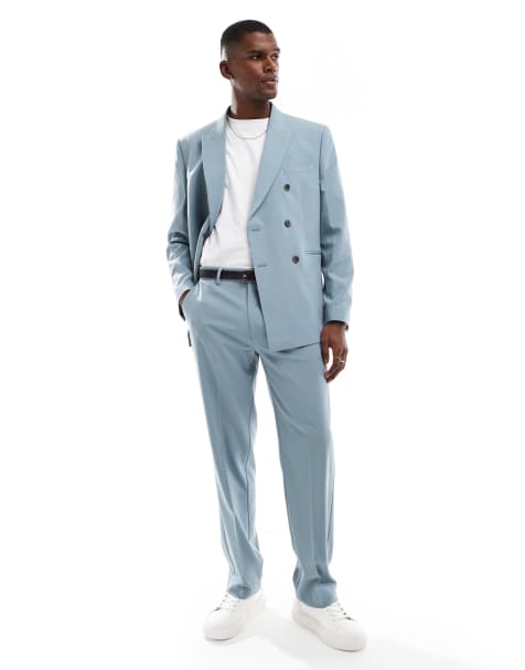 ASOS DESIGN straight suit trousers in light blue
