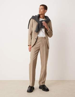 ASOS DESIGN straight suit trousers with wool in stone-Brown